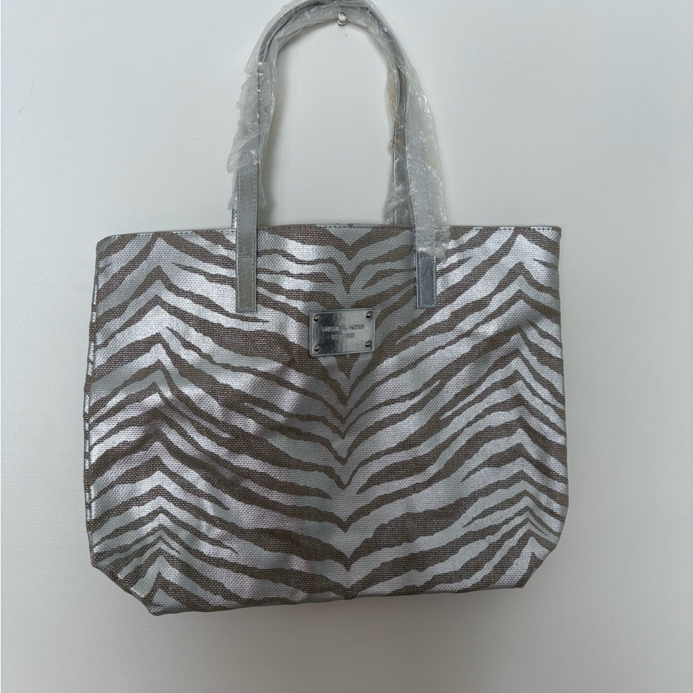Michael Kors Zebra Print Tote in Brown and Silver